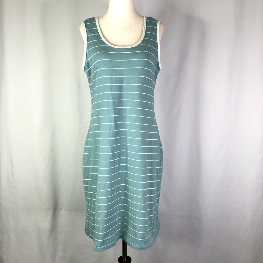Horny Toad striped jersey dress shelf bra sleeveless sage green L